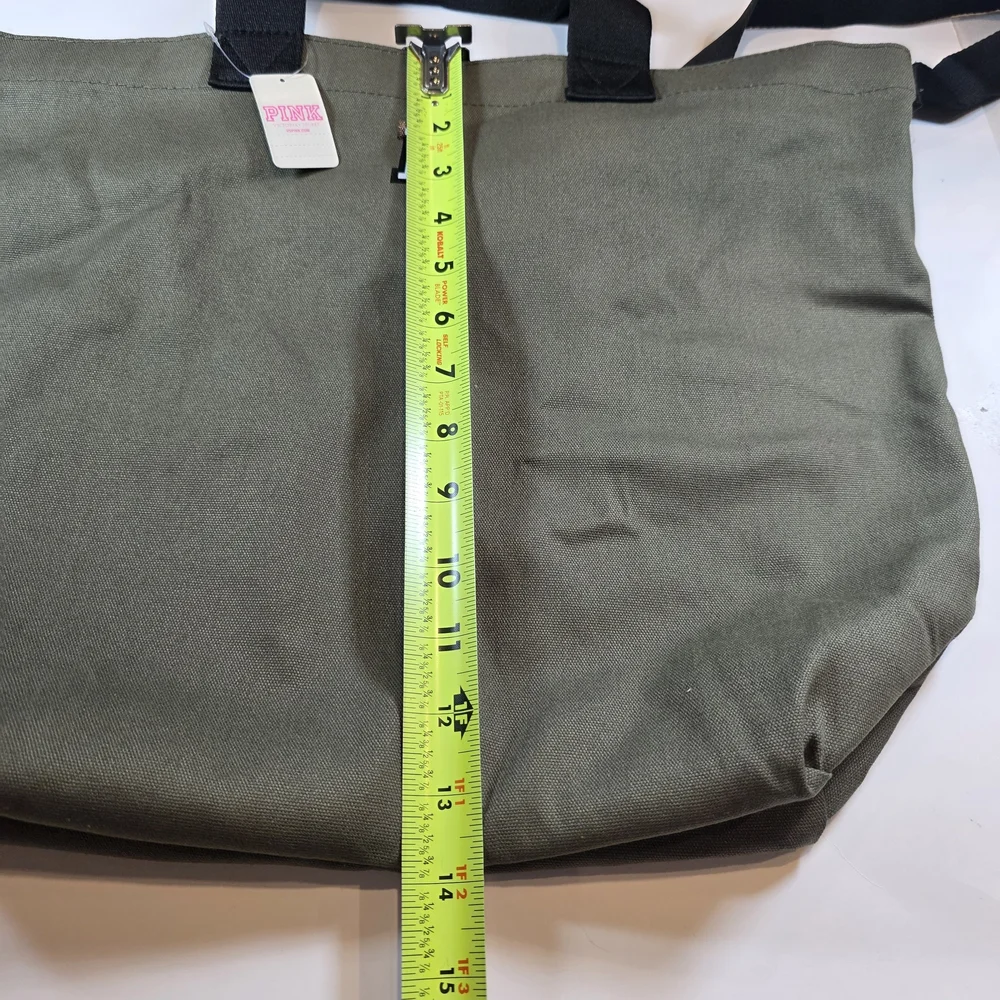 Victoria’s Secret PINK Canvas Tote Bag Olive Green Large Shopper New With Tags - Picture 10 of 10